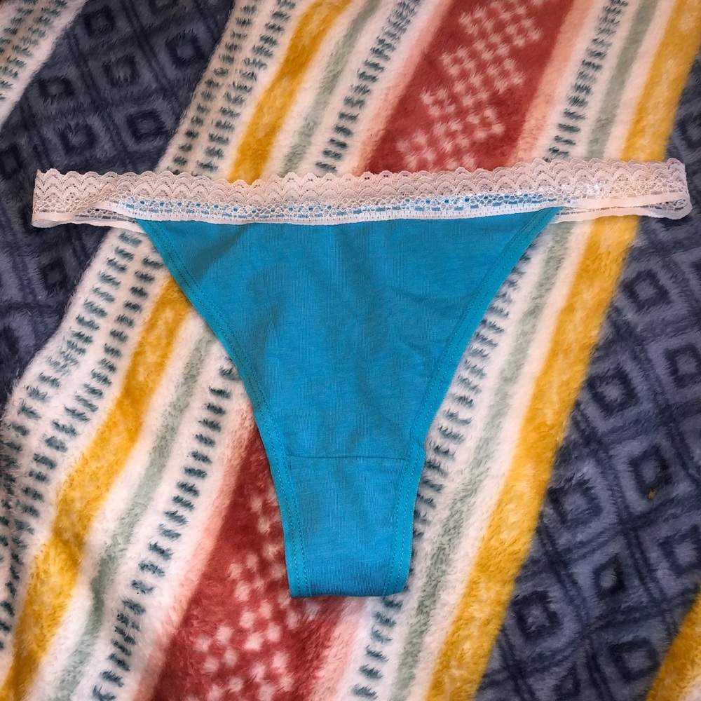 aqua blue lace thong